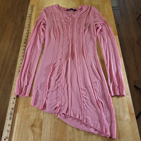 Finesse Pink Jersey Long Sleeve Asymmetrical Hem Stretch Crew Neck - Picture 2 of 12